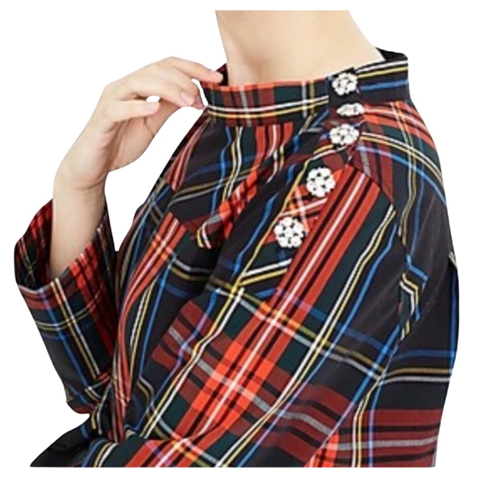 J Crew Stewart Tartan Plaid Funnel Neck Top